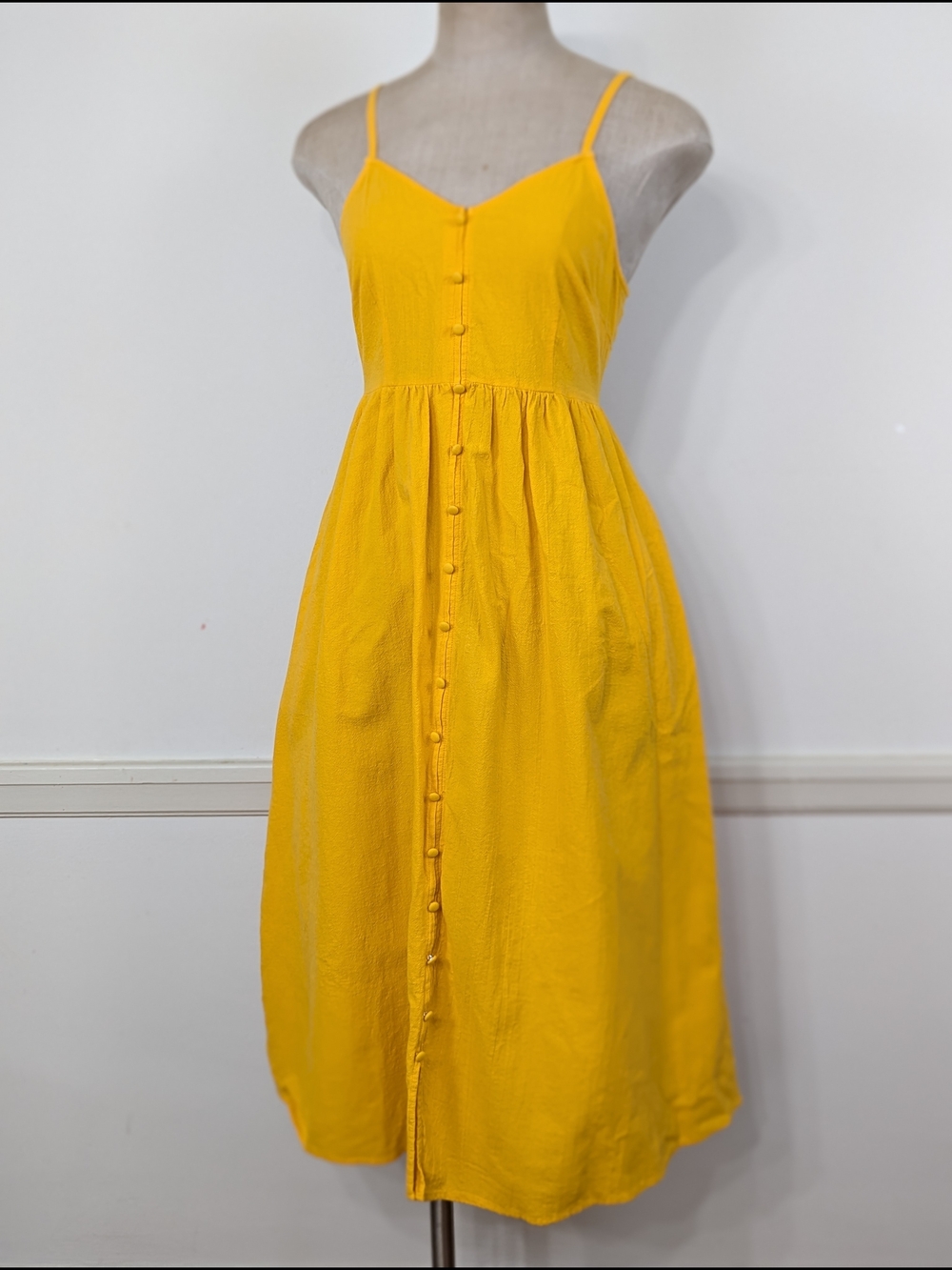 Universal Thread Bright Yellow Sundress Open Tie Back 100% Cotton With Pockets - Picture 2 of 12